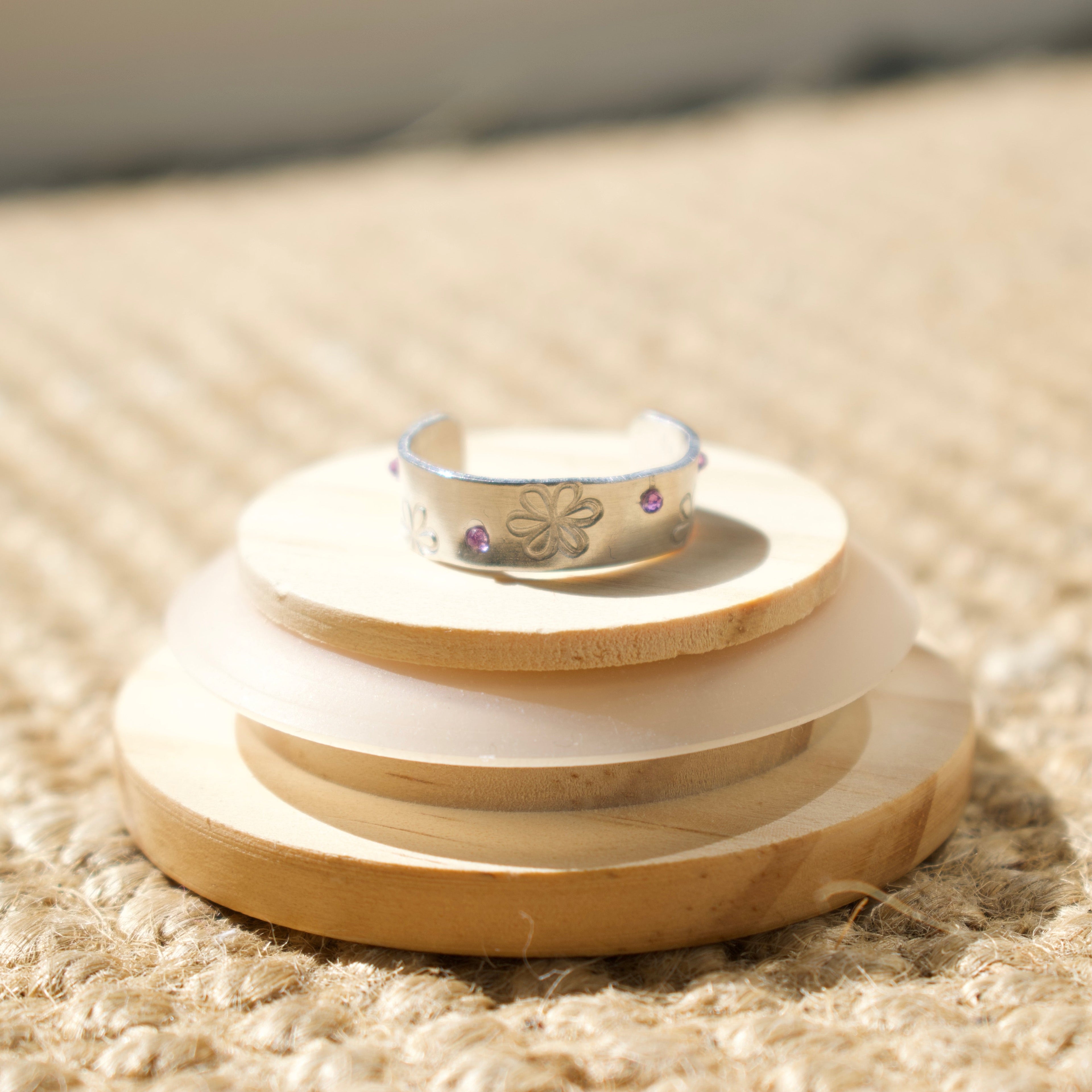 Silver Sparkly Ditsy Daisy Hand-Stamped Ring