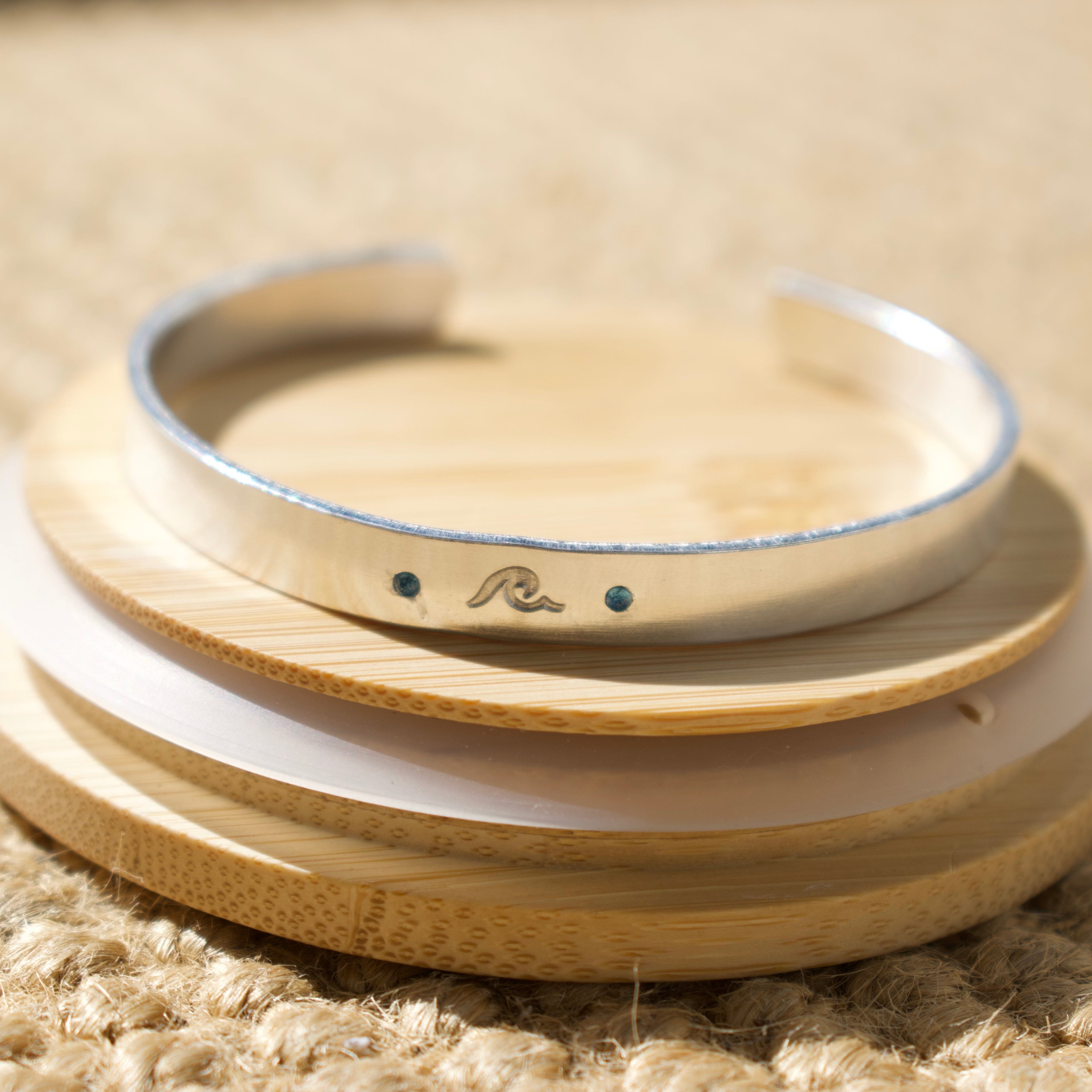 Silver Sparkly Hand-Stamped wave Bangle