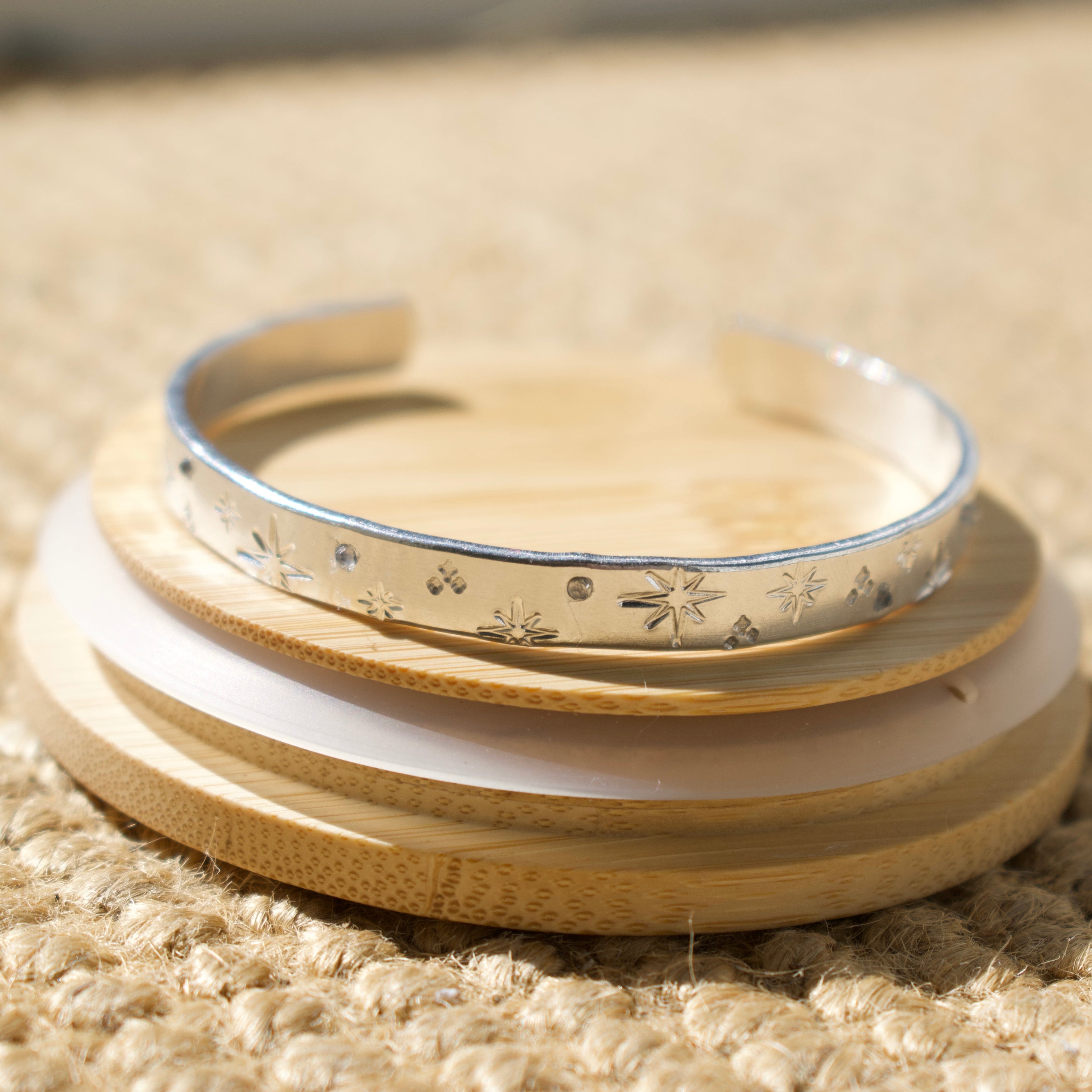 Silver Sparkly Star Hand-Stamped Bangle