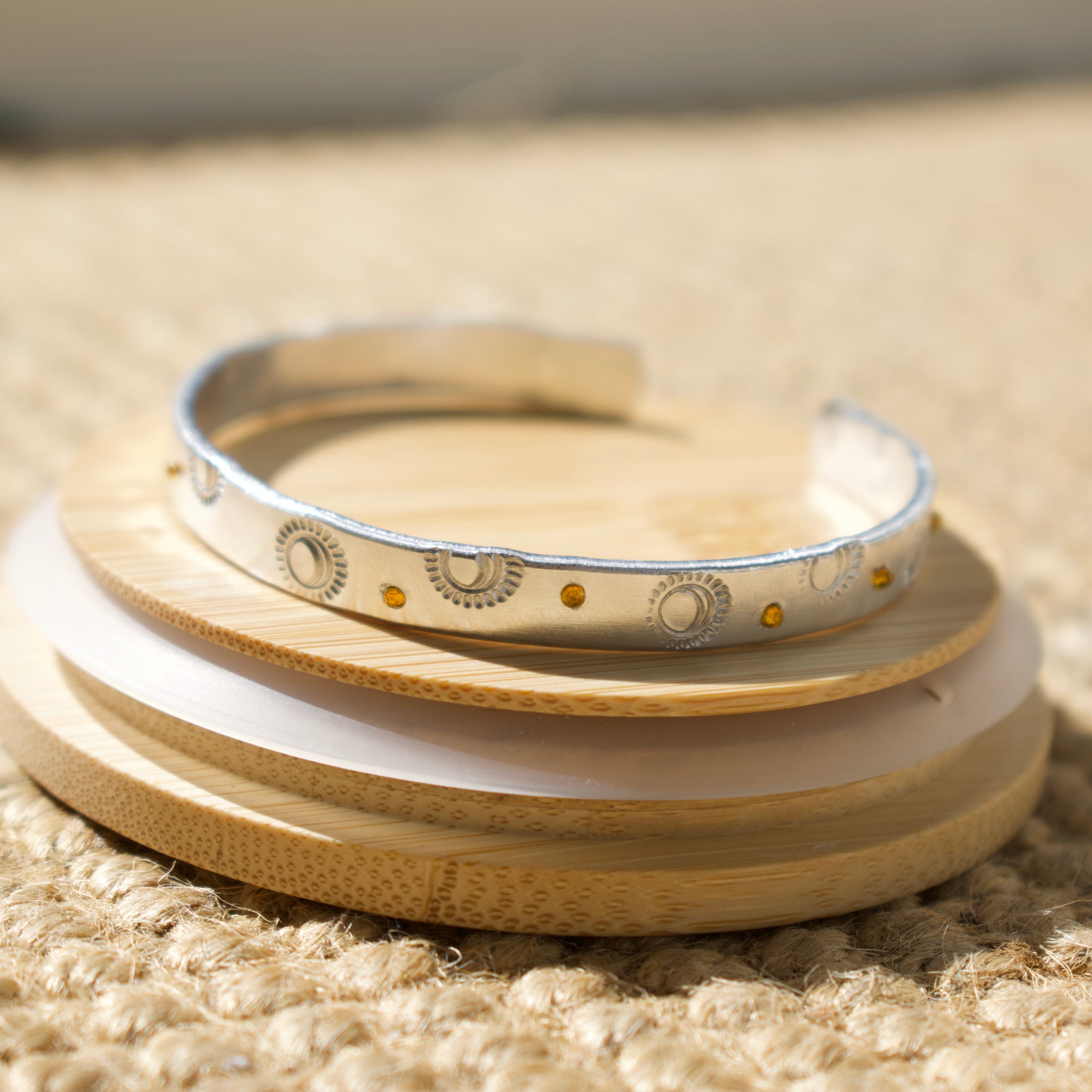 Silver Sparkly Sun Hand-Stamped Bangle