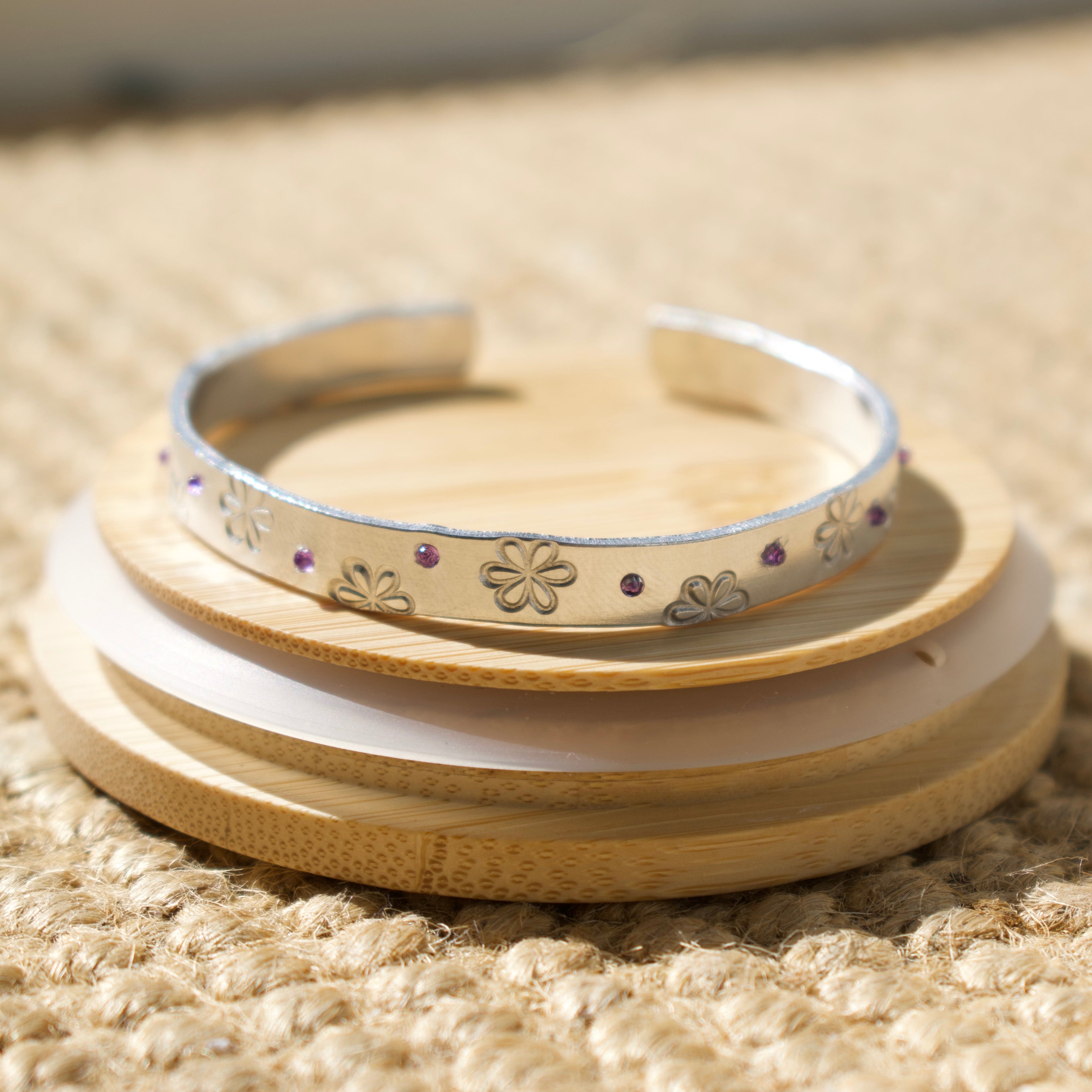 Silver Sparkly Ditzy Daisy Hand-Stamped Bangle
