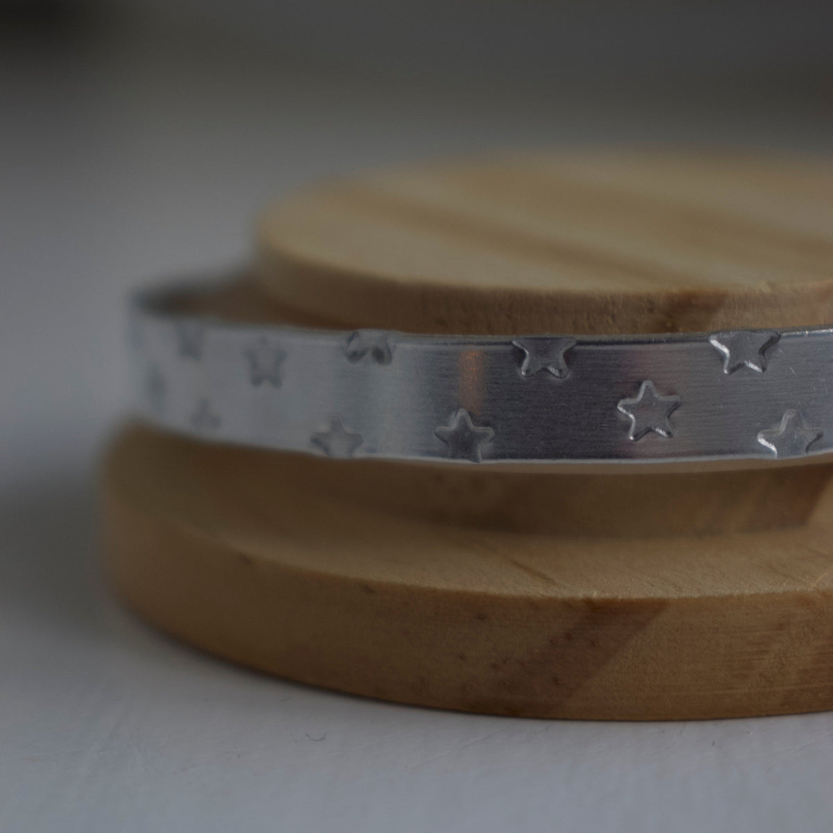 Silver Hand-Stamped Star Bangle
