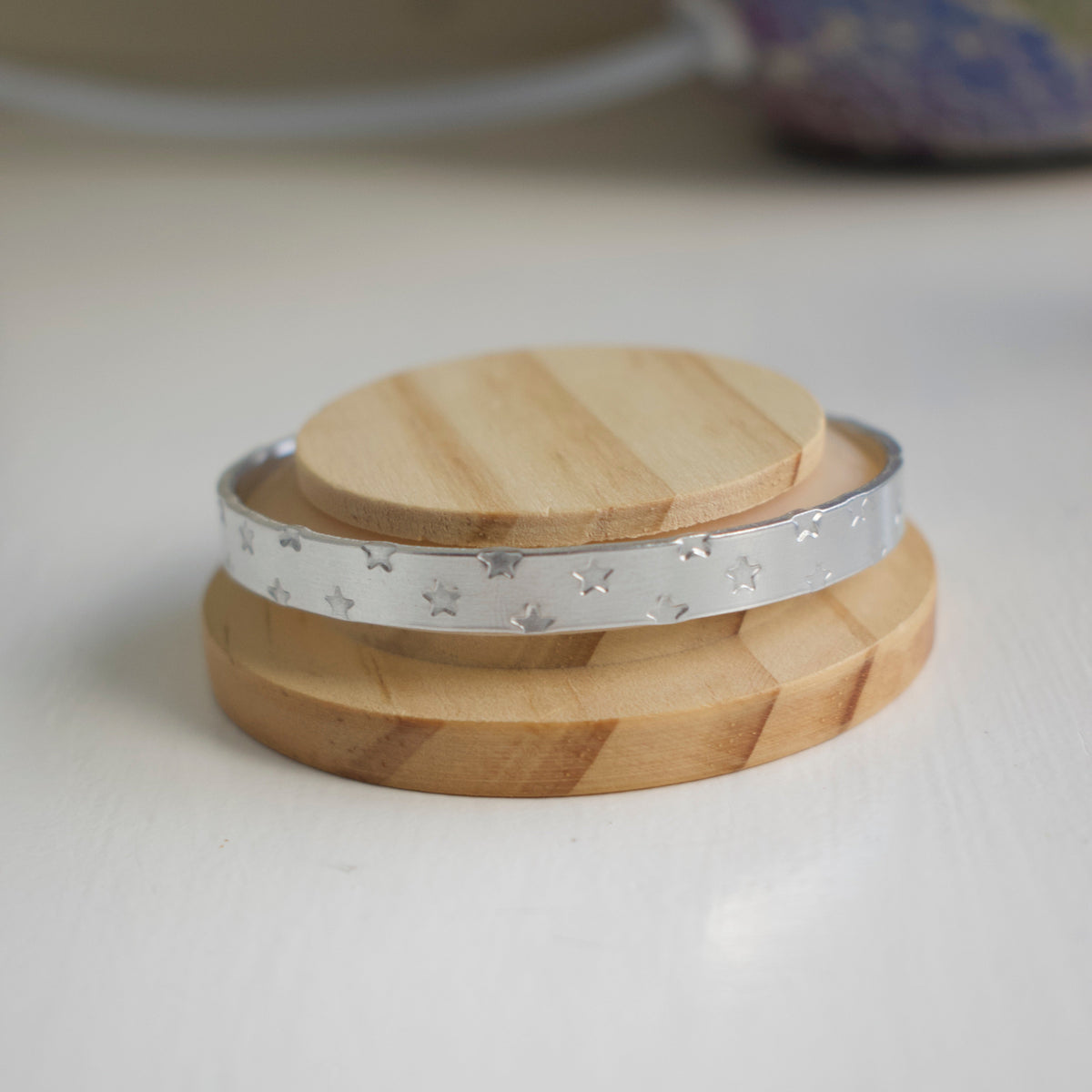 Silver Hand-Stamped Star Bangle