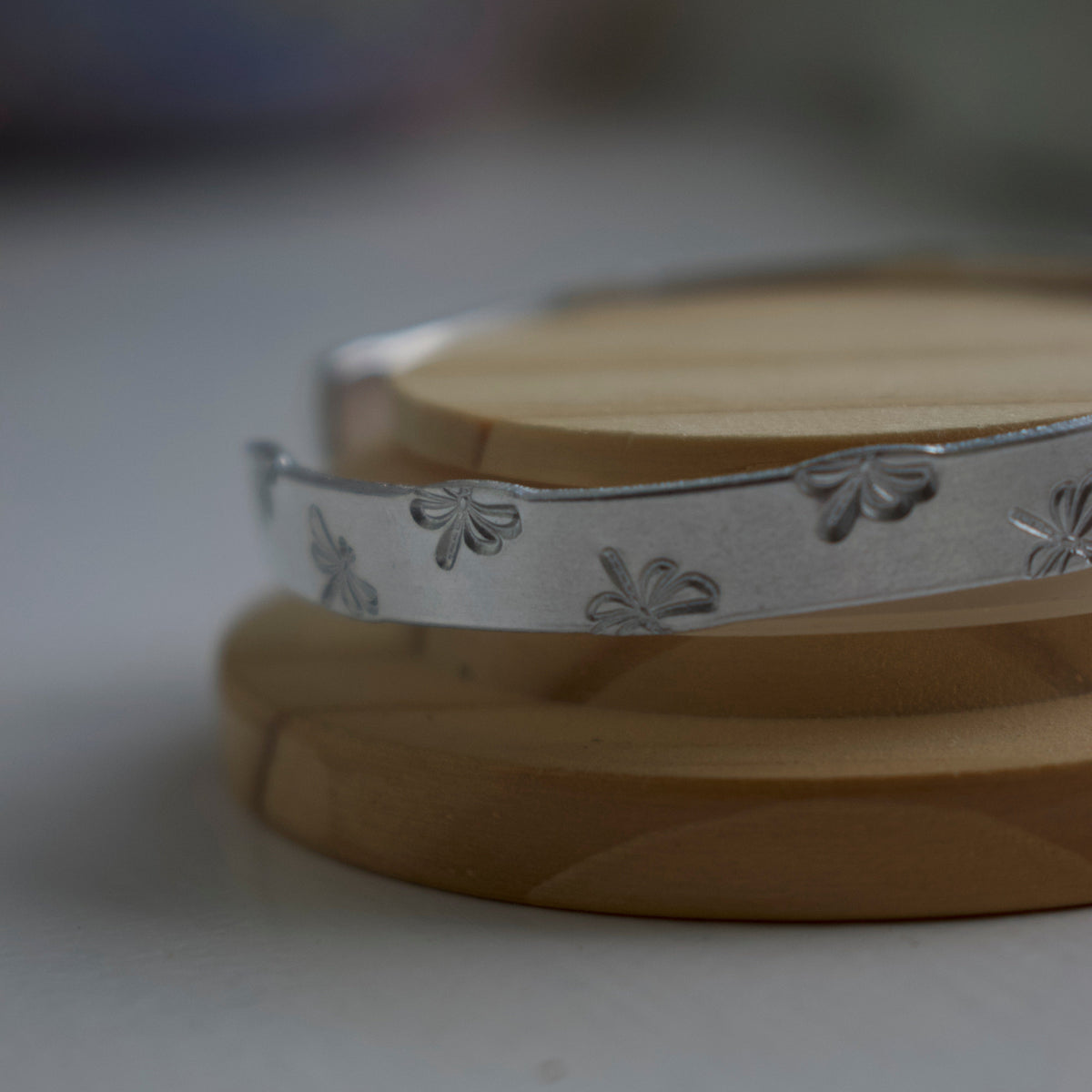 Silver Dragonfly Hand-Stamped Bangle