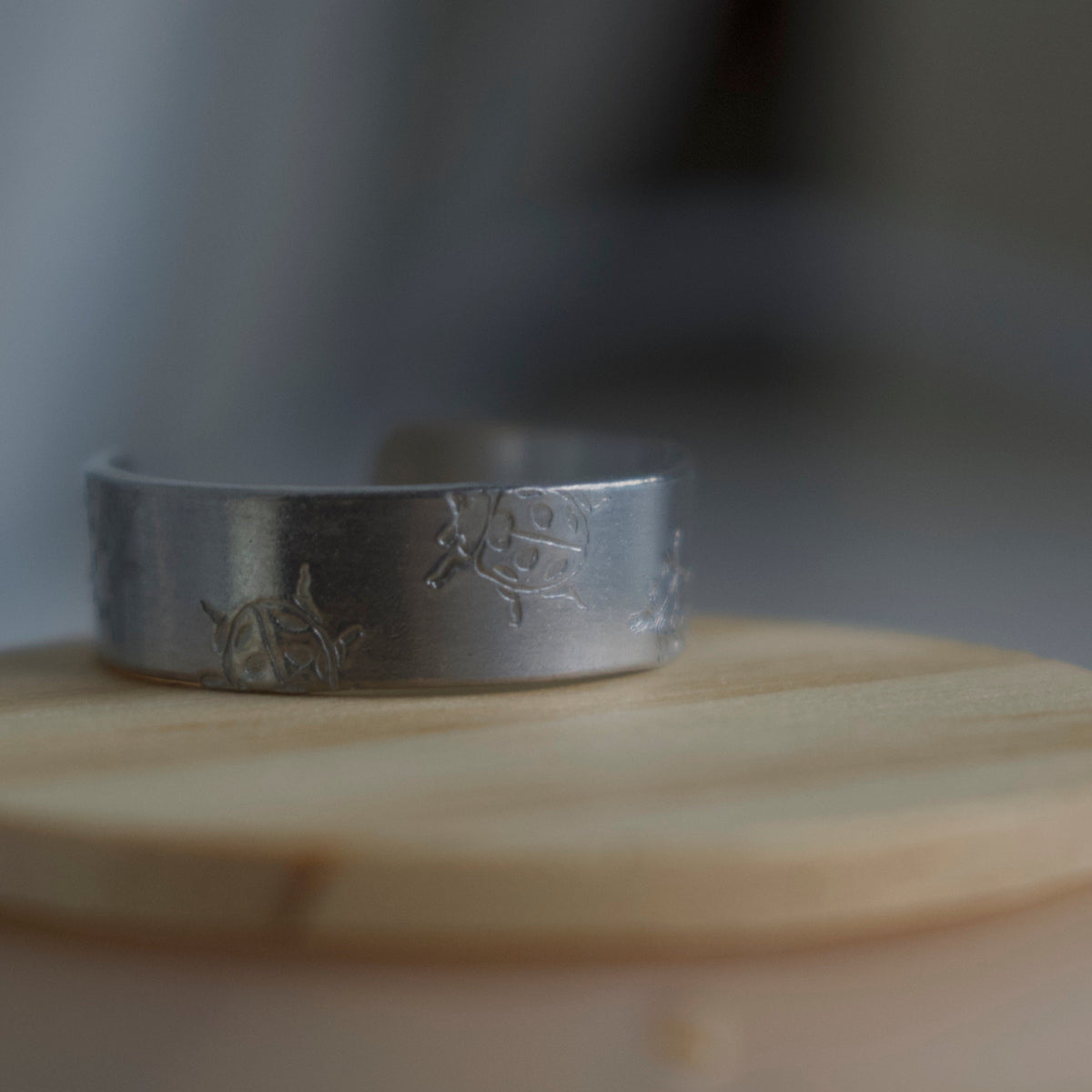Silver Ladybug Hand-Stamped Ring