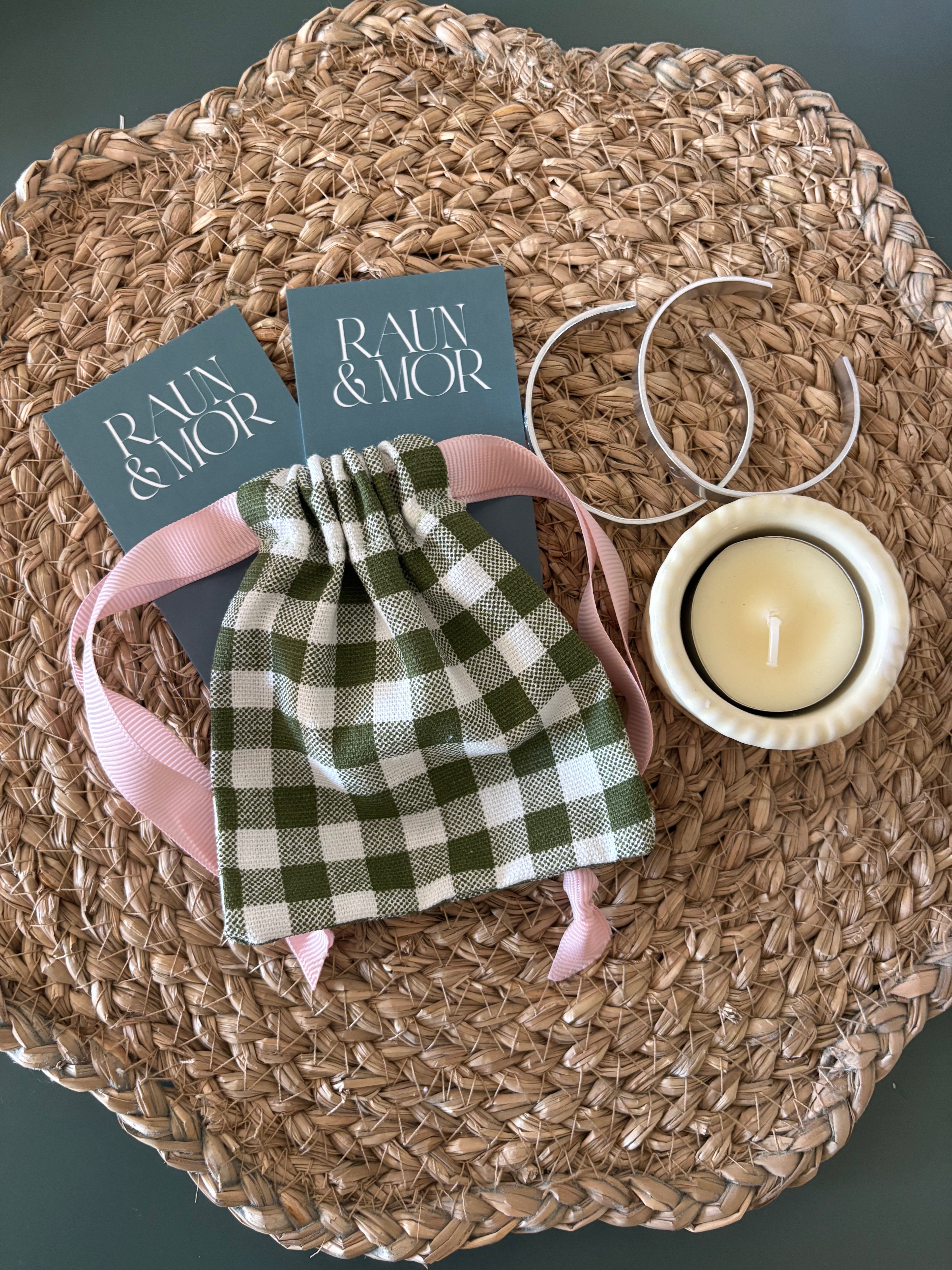 Green Gingham Fabric Gift Pouch