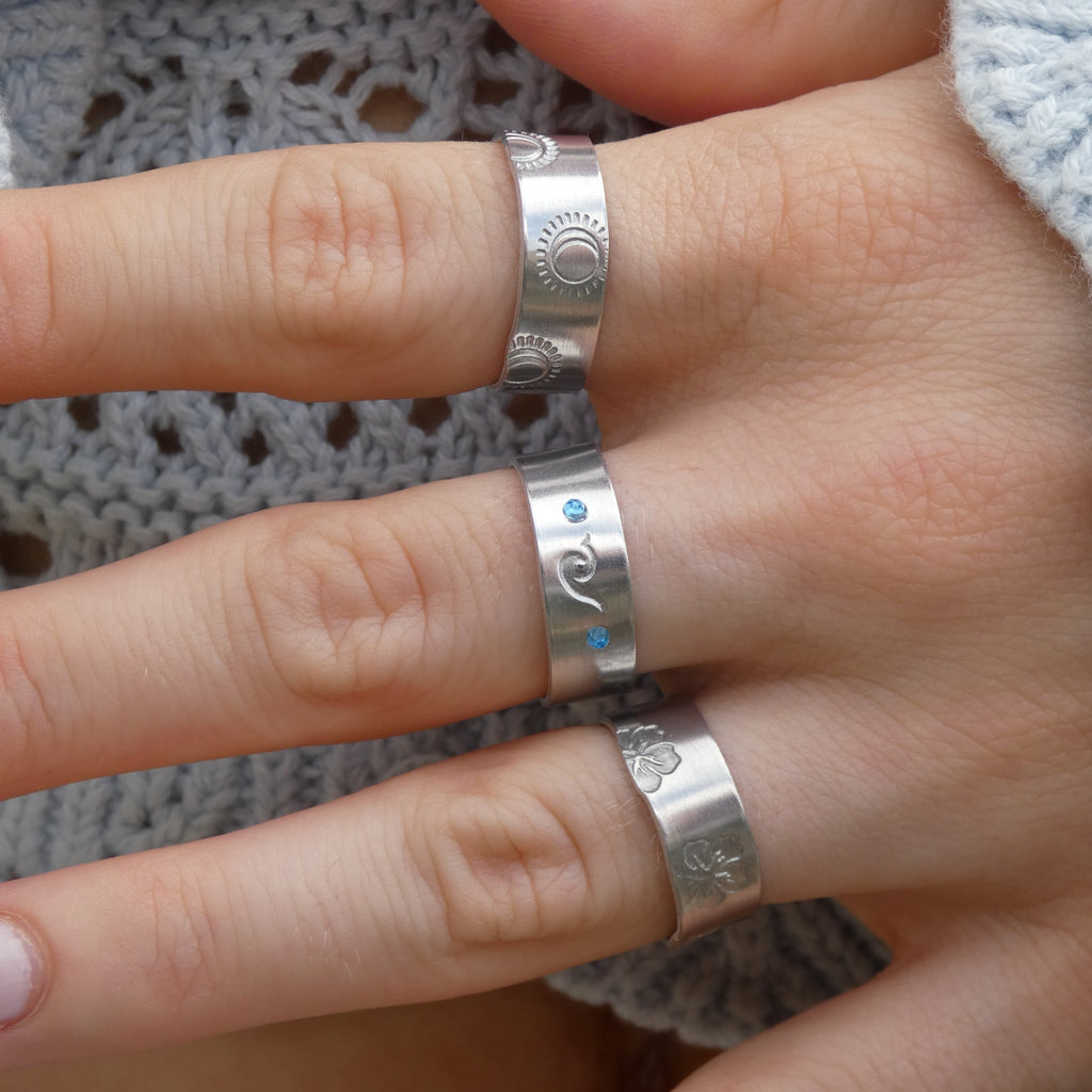 Silver Hibiscus Hand-Stamped Ring