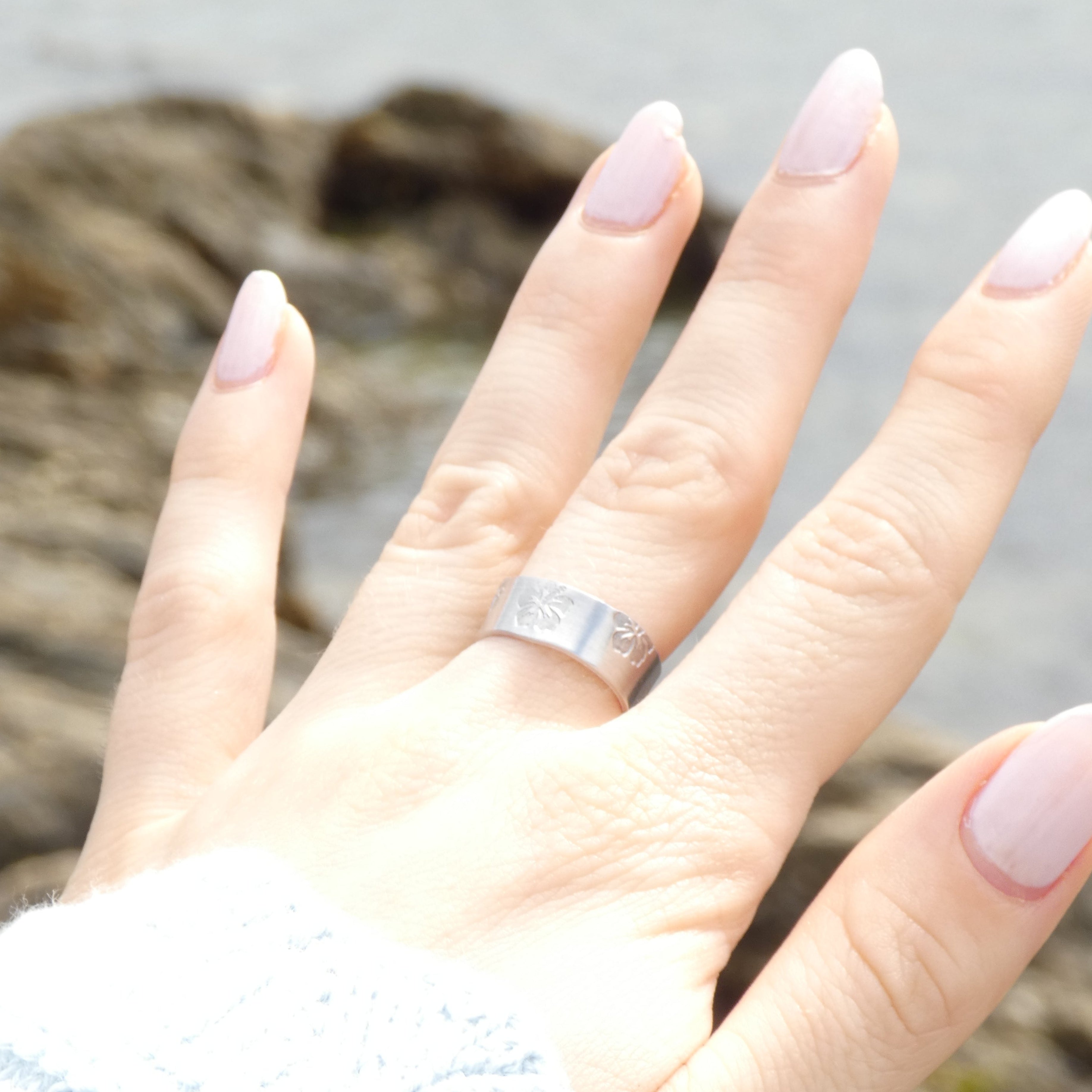 Silver Hibiscus Hand-Stamped Ring