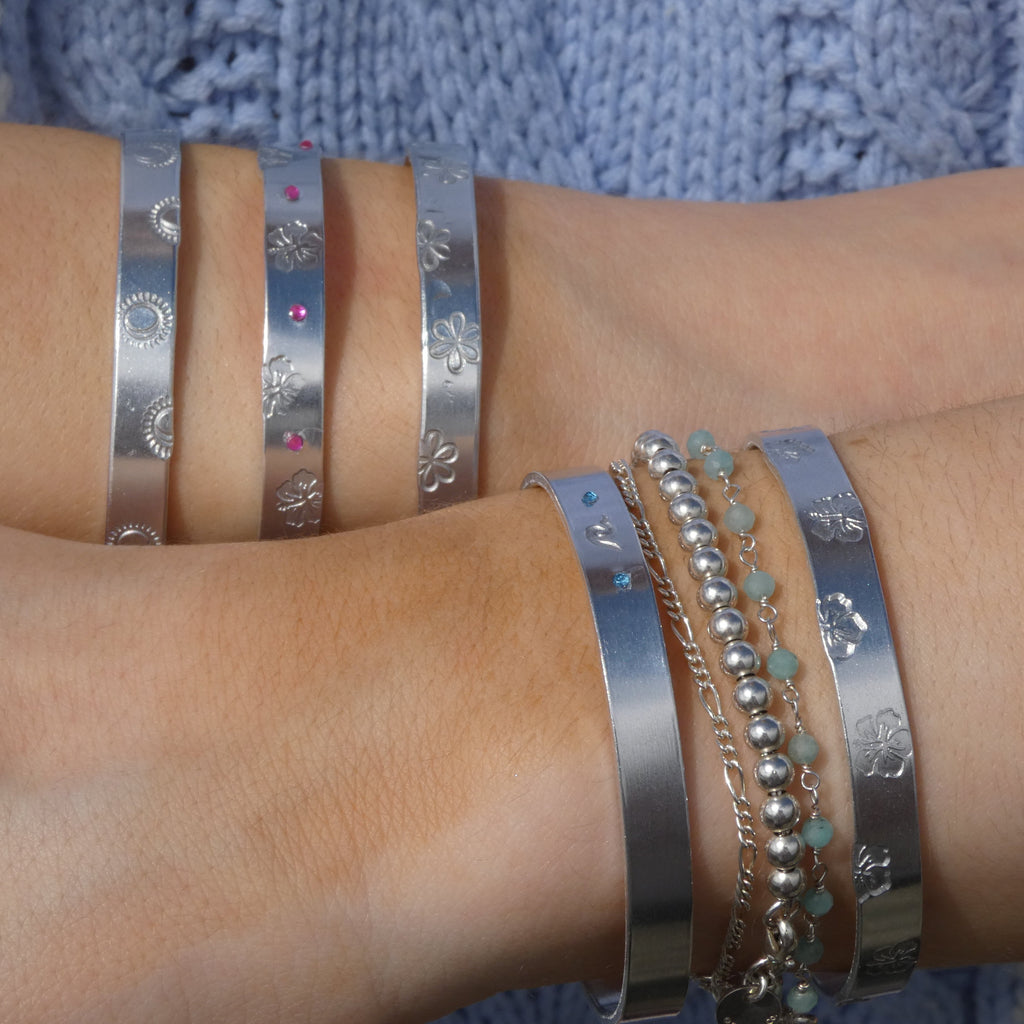 Silver Sparkly Hand-Stamped wave Bangle