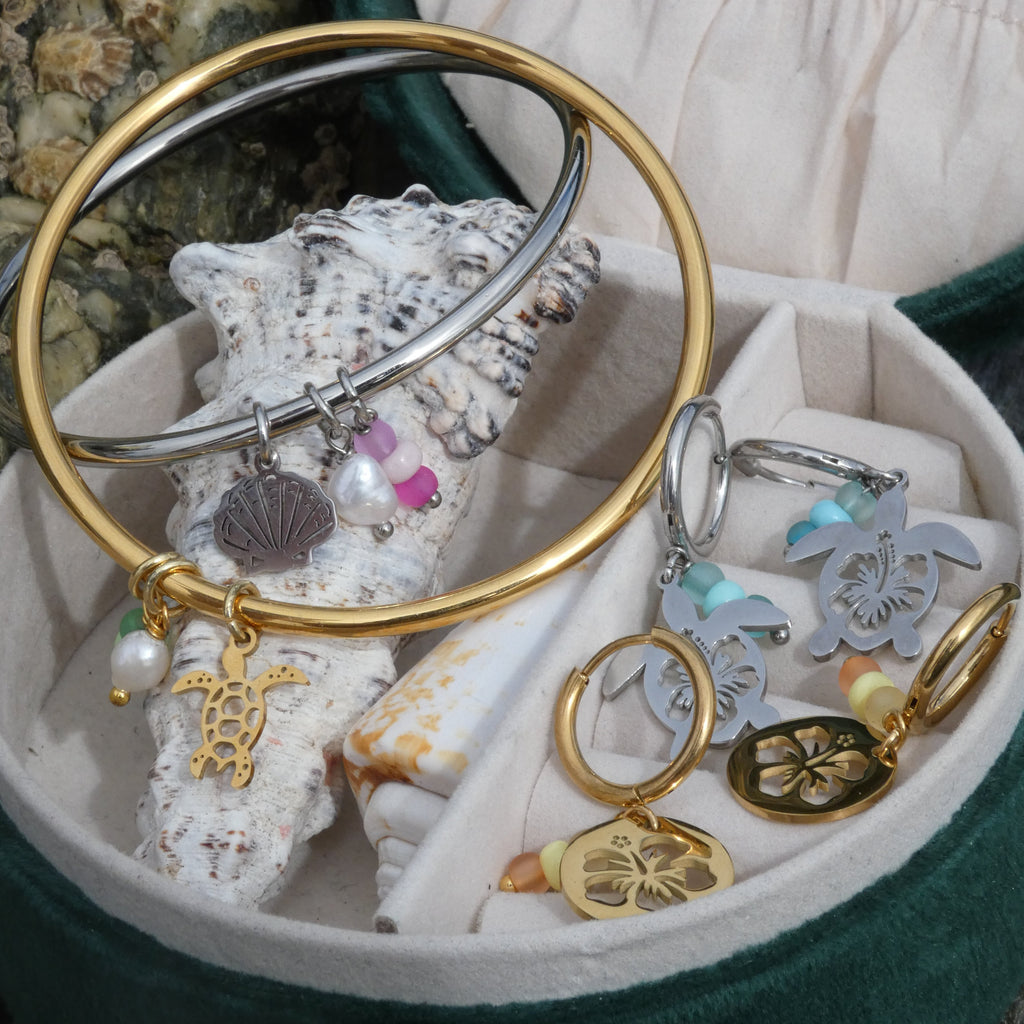 Gold Turtle Charm Bangle