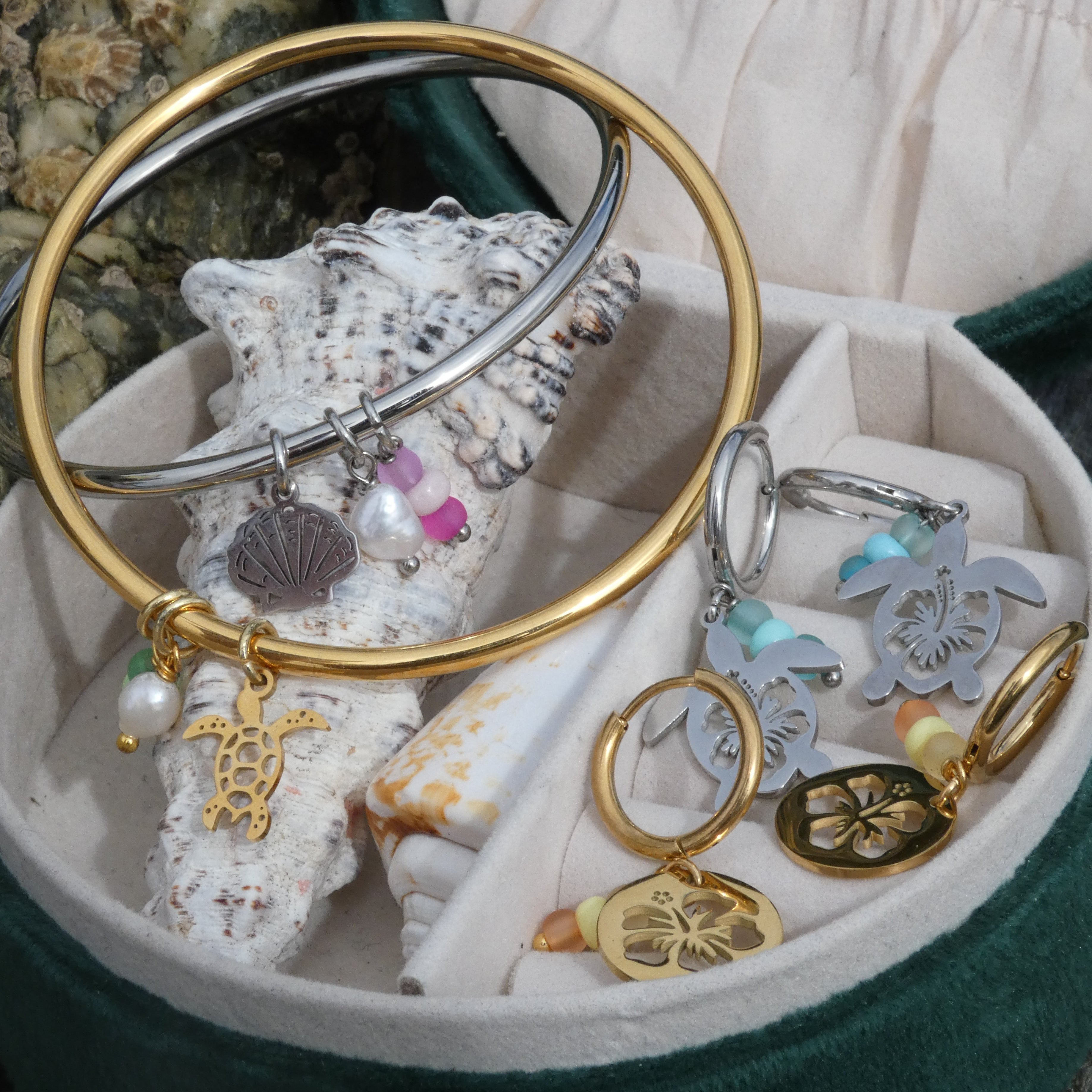 Gold Turtle Charm Bangle