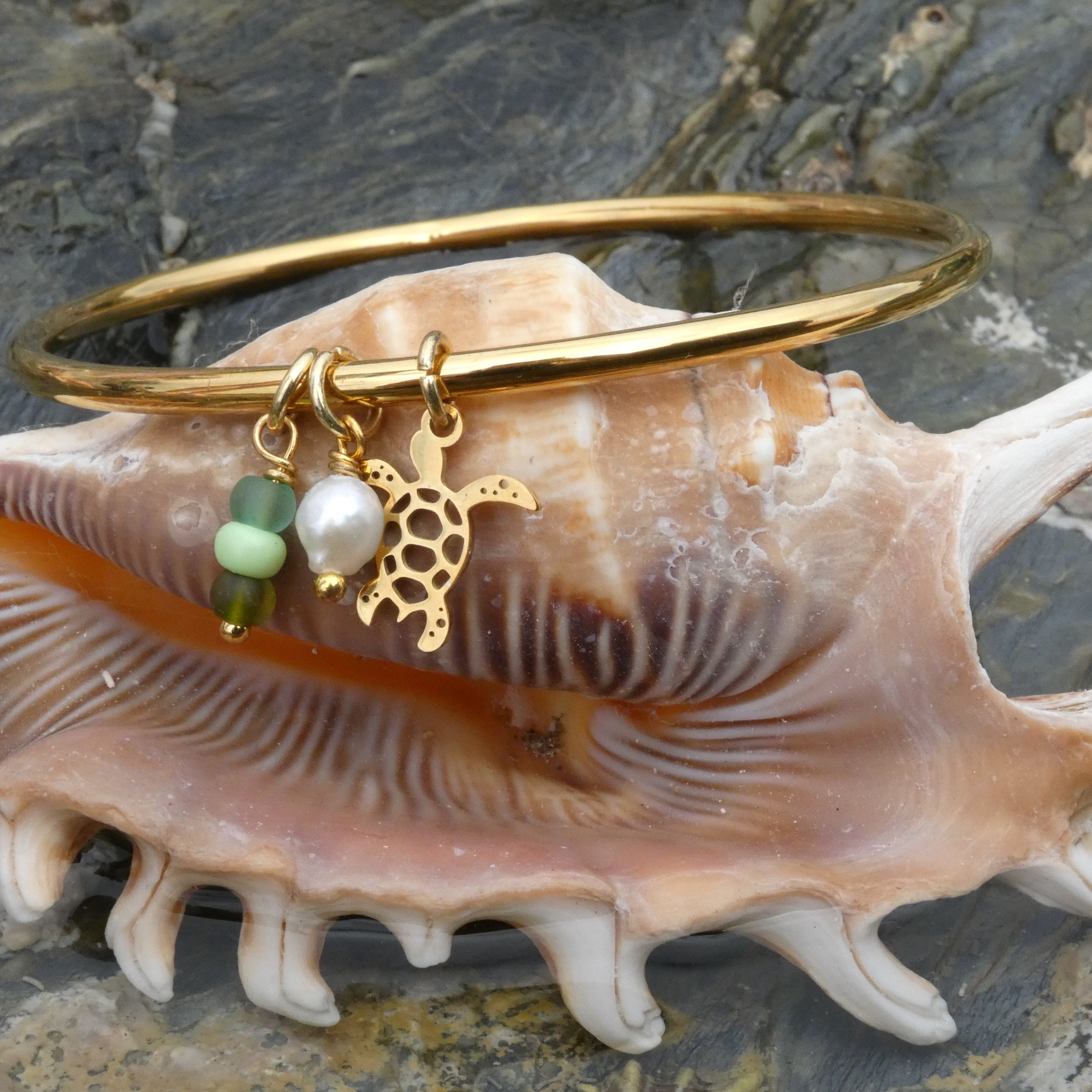 Gold Turtle Charm Bangle